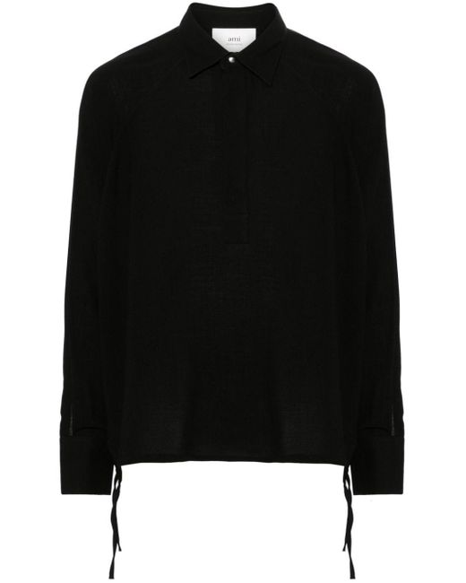 AMI Black Long-Sleeve Polo Shirt for men