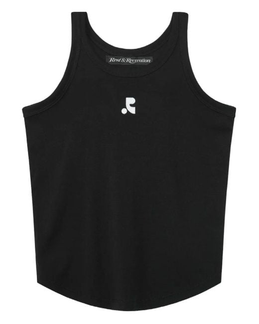 Rest&Recreation Black Trägershirt mit Logo-Stickerei