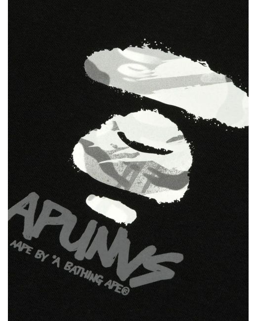 Aape By A Bathing Ape Black Aapeunvs Logo-Print Cotton T-Shirt for men