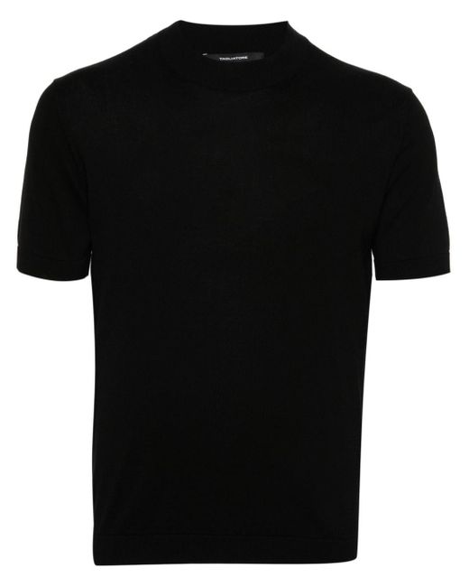 Tagliatore Fijngebreid Katoenen T-shirt in het Black voor heren