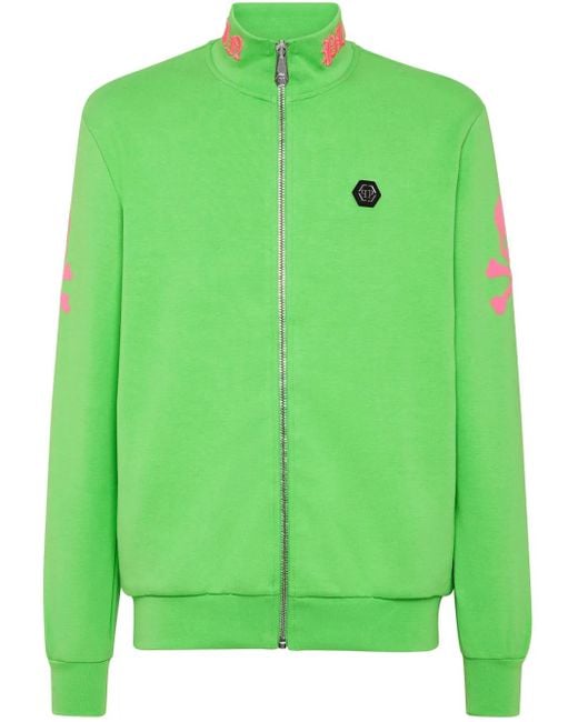 Philipp Plein Green Embroidered Bomber Jacket for men