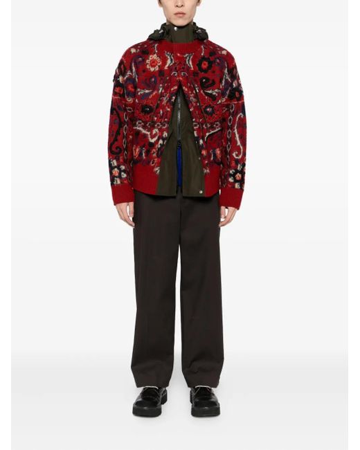 Sacai Red Floral-Jacquard Bomber Jacket for men