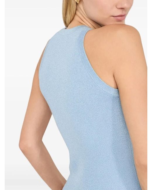 Liu Jo Blue Ribbed-Texture Logo Top