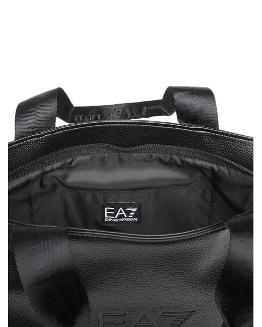 EA7 Black Logo-Embossed Tote Bag
