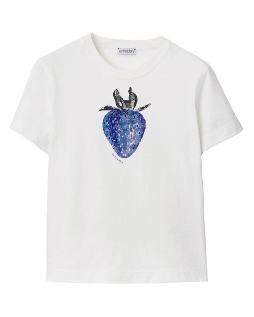 Burberry White Crystal-embellished Cotton T-shirt
