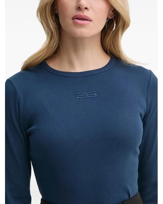 Gestuz Blue Logo-Embroidered Long-Sleeved T-Shirt