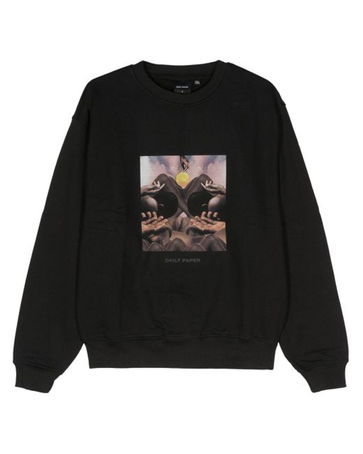 Daily Paper Landscape-print Cotton Sweatshirt in het Black