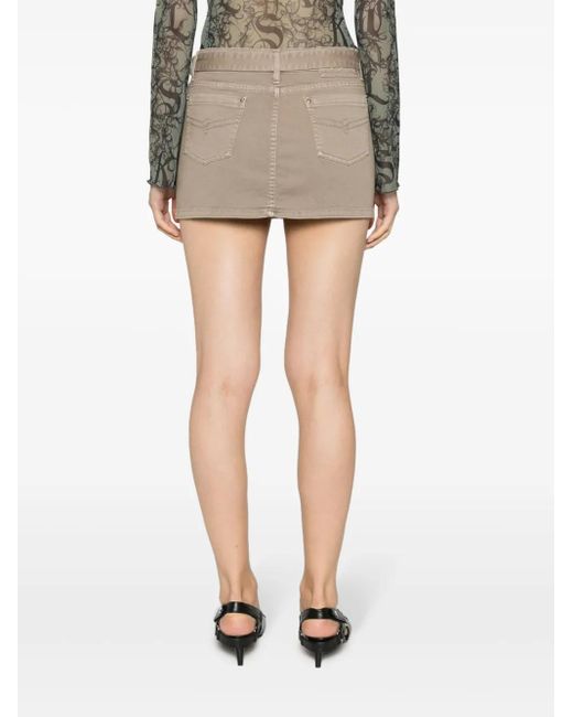 Blumarine Natural Buckle-Embellished Denim Miniskirt