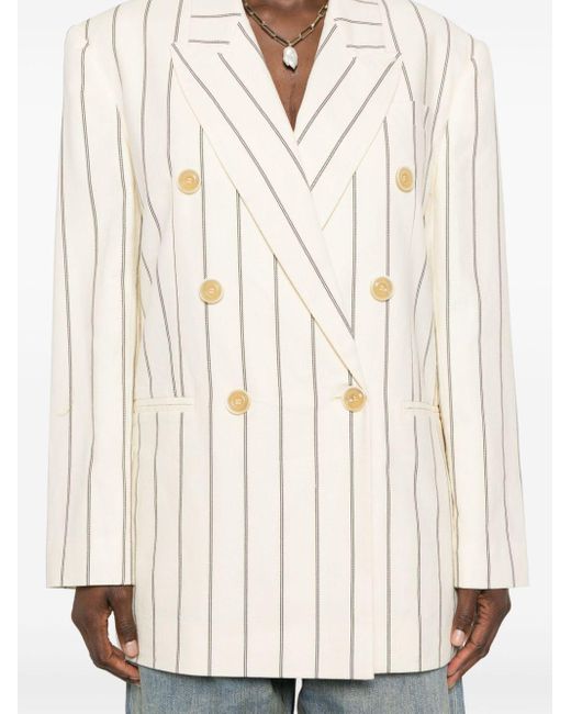 Zimmermann Natural Pinstriped Double-breasted Blazer