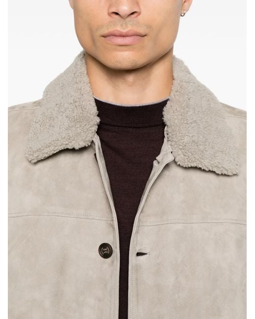 Eleventy White Shearling-Collar Suede Jacket for men
