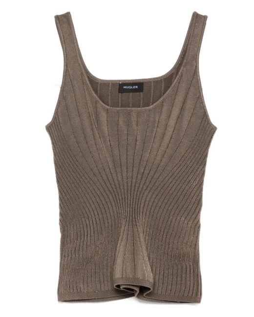 Mugler Brown Ribbed Square-Neck Top