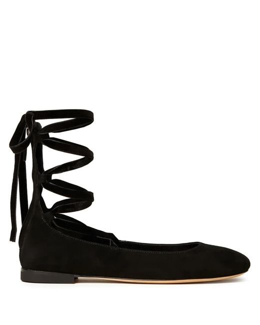 Twinset Black Lace-Up Suede Ballet Flats