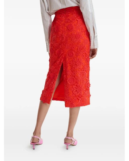 Essentiel Antwerp Red Floral Rhinestone Midi Skirt