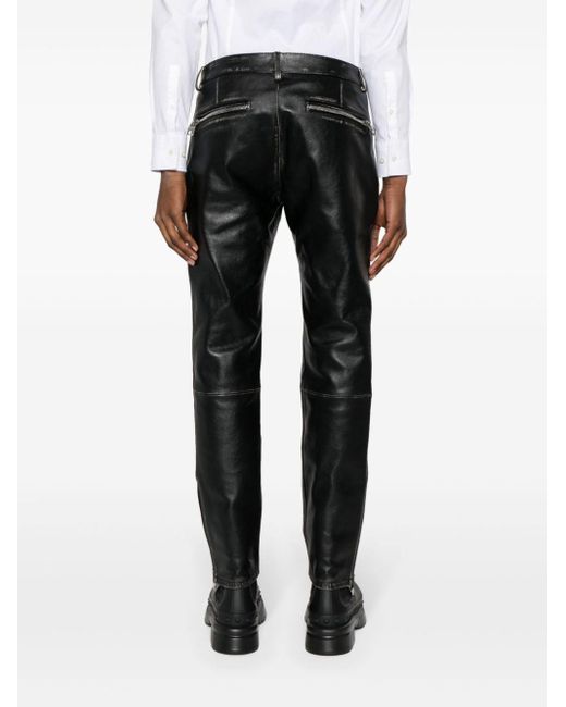 Alexander McQueen Black Tapered Leather Trousers for men