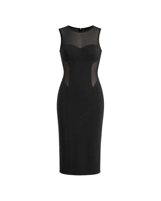 Patrizia Pepe Black Mesh-Panelled Corset-Style Dress