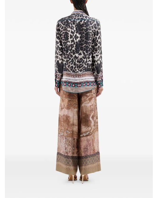 Pierre Louis Mascia Gray Aloe Leopard-Print Geometric-Trim Shirt