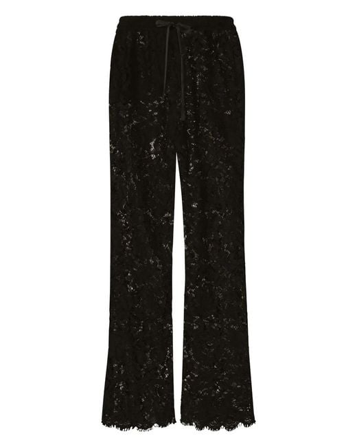 Dolce & Gabbana Black Lace-Panelling Semi-Sheer Trousers for men