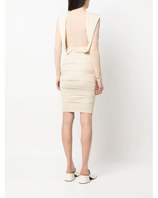 MM6 by Maison Margiela Natural Long-Sleeve Ruched Dress