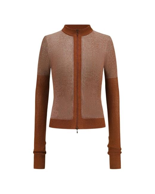 Oude Waag Brown Metallic Ribbed-Knit Cardigan