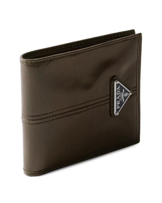 Prada Brown Triangle Logo Leather Wallet for men