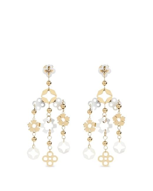 Tory Burch White Petites Boucles D'Oreilles Pendantes Forget Me Not Ornées De Perles