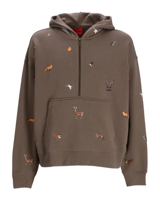 Hoodie Brodé À Col Brodé HUGO pour homme en coloris Brown