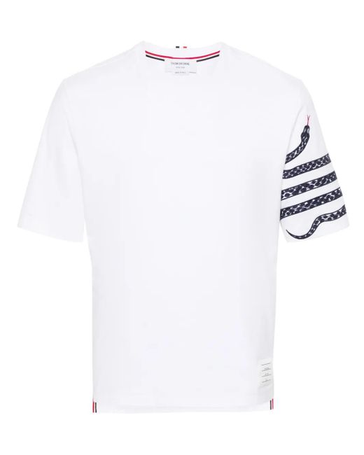 Thom Browne White Snake-Embroidery Cotton T-Shirt for men