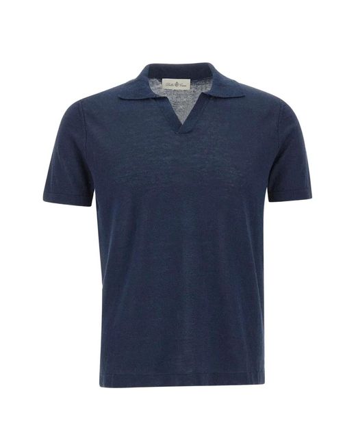 Della Ciana Blue Open-Collar Short-Sleeve T-Shirt for men