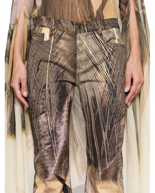 Roberto Cavalli Natural Graphic-print Flared-leg Trousers