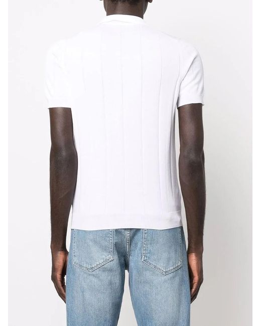 Fileria White Ribbed-Knit Cotton Polo Shirt for men