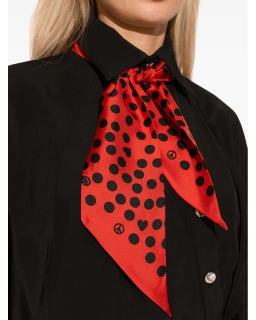 Moschino Red Polka-Dot Print Silk Scarf