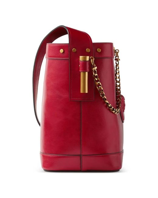 Versace Red Pivot Small Leather Bucket Bag