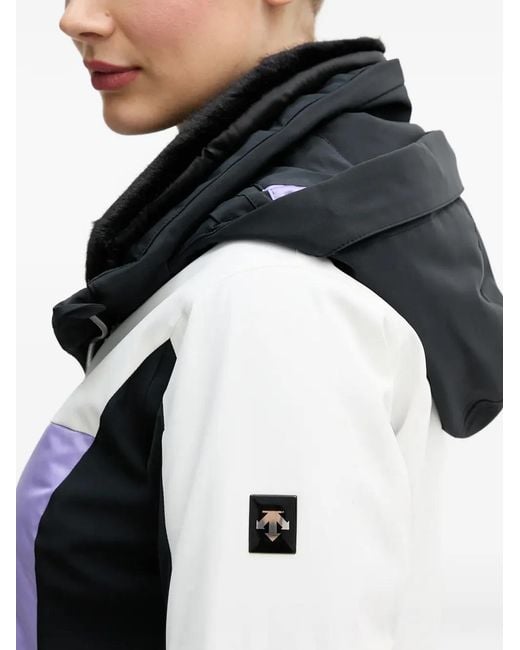 Descente Black Colour-Block Hooded Ski Jacket