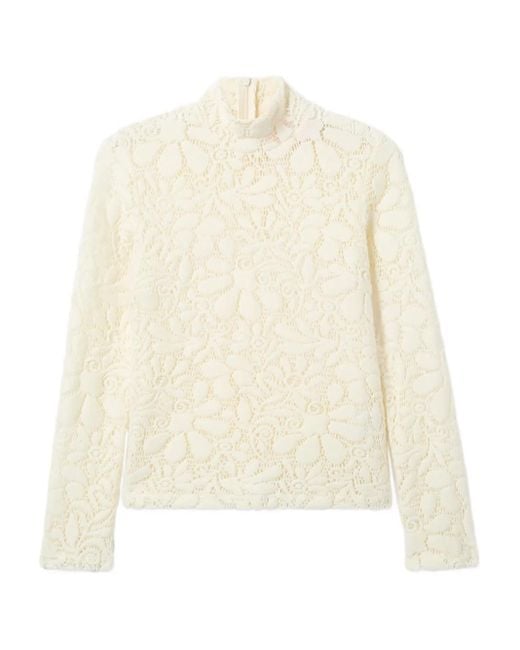 LaDoubleJ White Floral-Pattern Lace Turtleneck Top