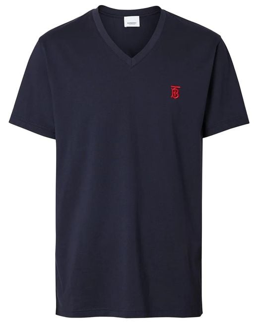 Burberry Blue V Neck T-shrit With Monogram Logo for men