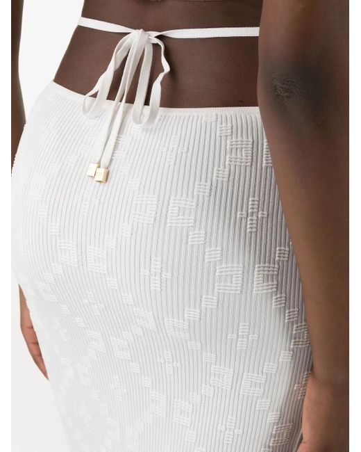 Elisabetta Franchi White Rear-Tie Ribbed-Knit Skirt