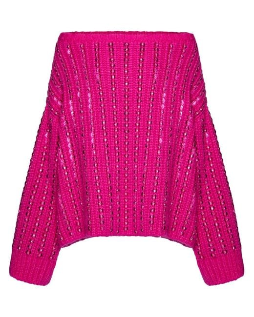 Valentino Garavani Pink Embroidered Off-Shoulder Jumper