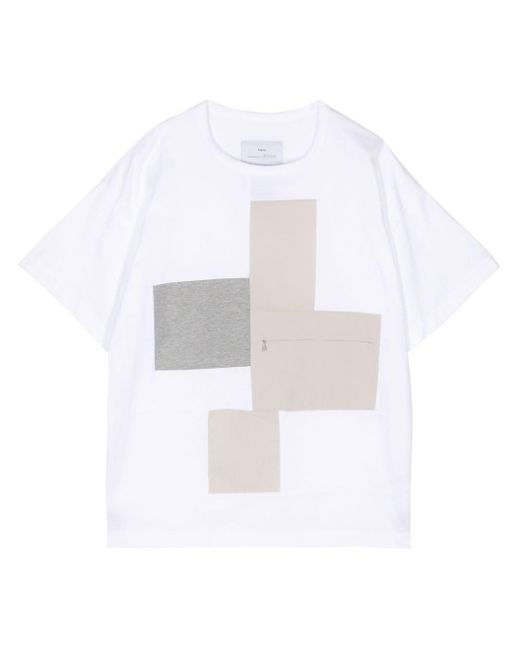 Fumito Ganryu White Patchwork-detail Cotton T-shirt for men