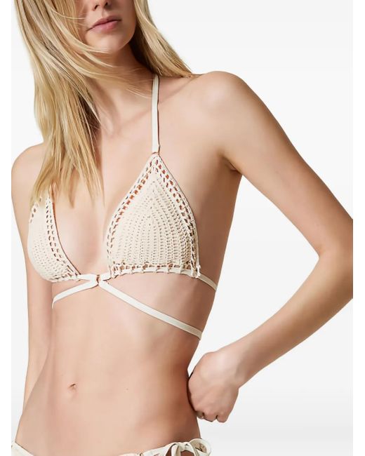 Twinset White Crochet-Triangle Bikini
