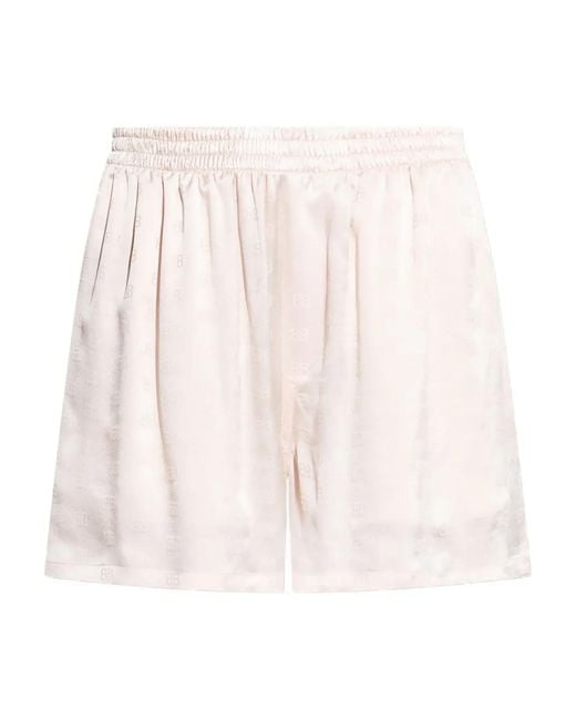 Balenciaga Pink Monogram-Pattern Silk Mini Shorts