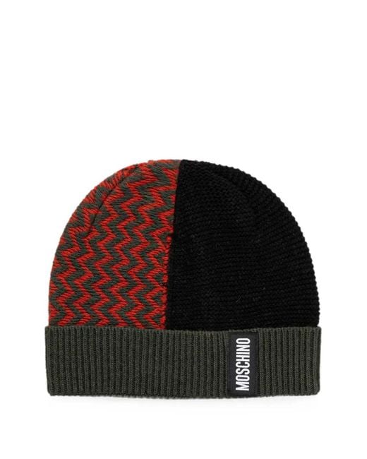 Moschino Red Chevron Colourblock Beanie Hat