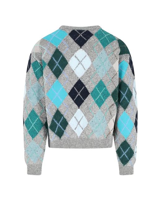 ERL Blue Argyle Crew-Neck Sweater