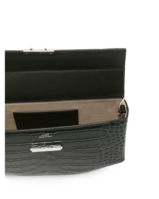 Totême Black Clip Croc-Embossed Clutch Bag