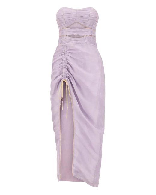 SANA OSMANI Purple Fern Cut-Out Ruched Midi Dress