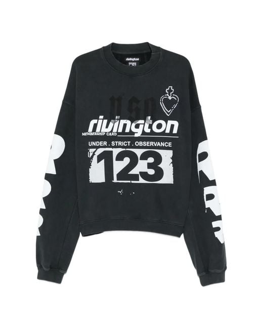 RRR123 Black Graphic-Print Logo-Sleeve Sweatshirt for men