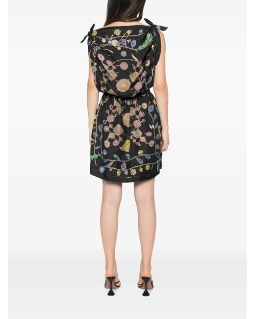 Versace Black Jewel-Print Silk Mini Dress