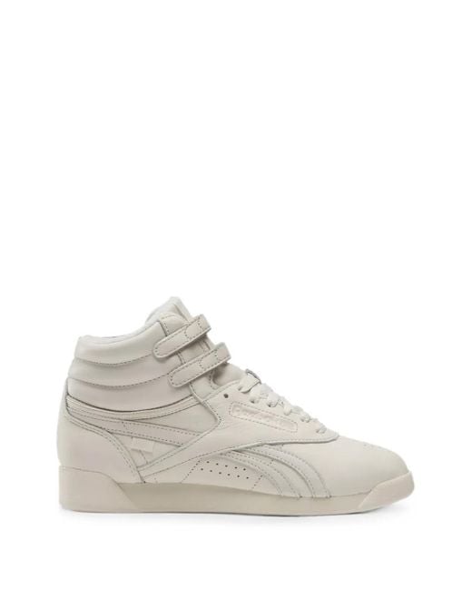 Reebok White Freestyle Hi Touch-Strap Sneakers