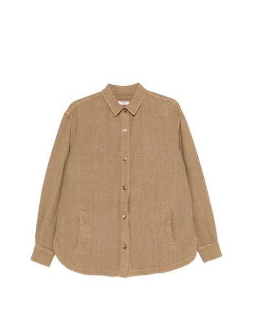 Boglioli Button-Down Blouse Met Gewelfde Afwerking in het Natural