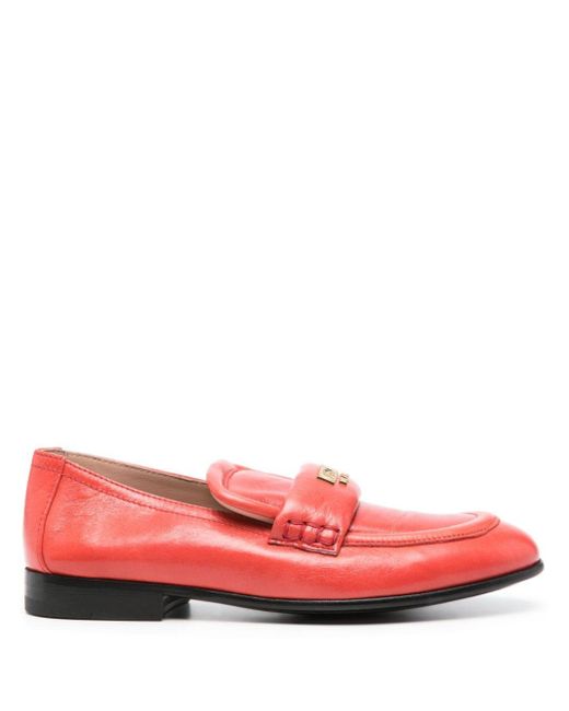 Moschino Red Logo-stamp Leather Loafers