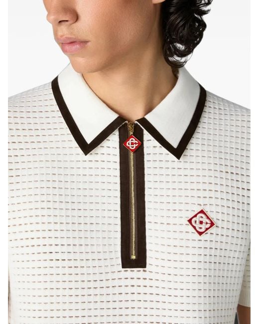 Casablanca White Waffle-Stitch Wool Polo Shirt for men